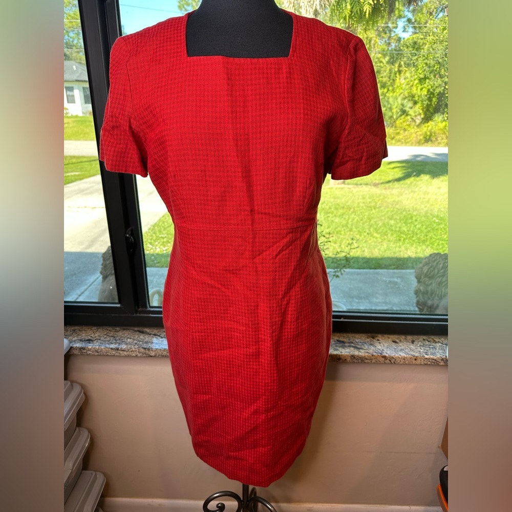 Talbots Vintage Red Lined Linen Cotton Blend Sheath Knee Length Dress Size 10